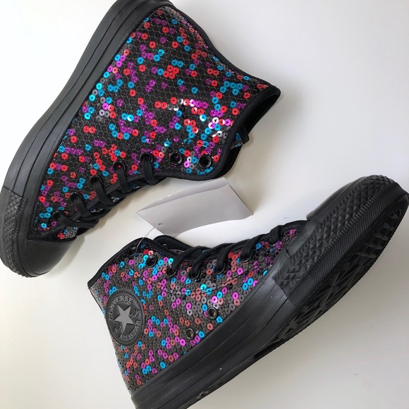 Converse Ctas Hi Sequin BlackBlueCherry - Picture 4 of 8